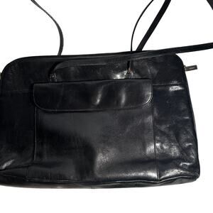 Hobo Black Leather Shoulder Tote Bag Briefcase – 16" Wide – Vintage Work Bag